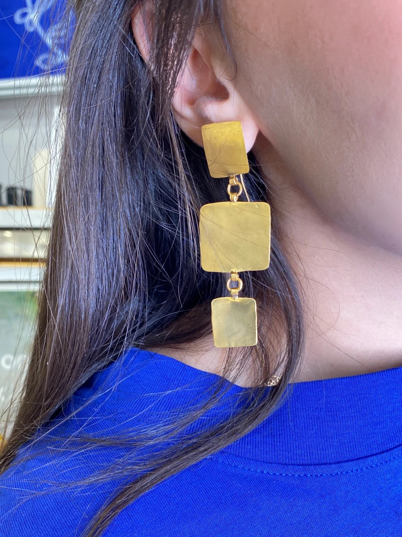 Boucles d'oreilles carrées 2 ou 3 Pépites I Dorée