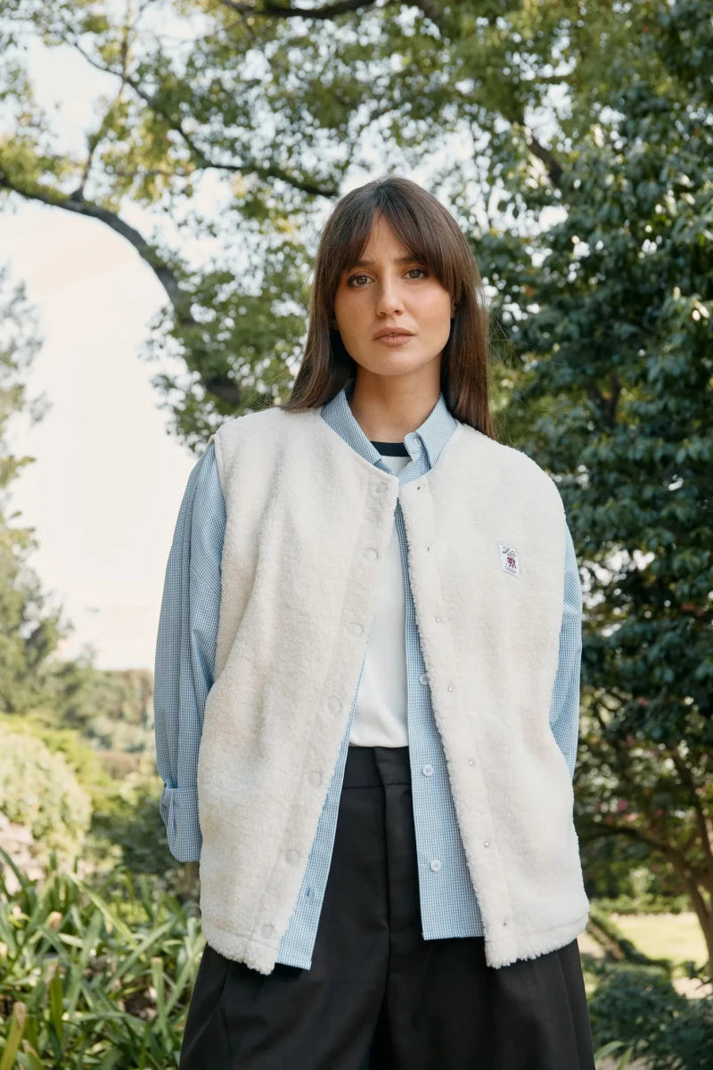 Veste Sherpa beige sans manche