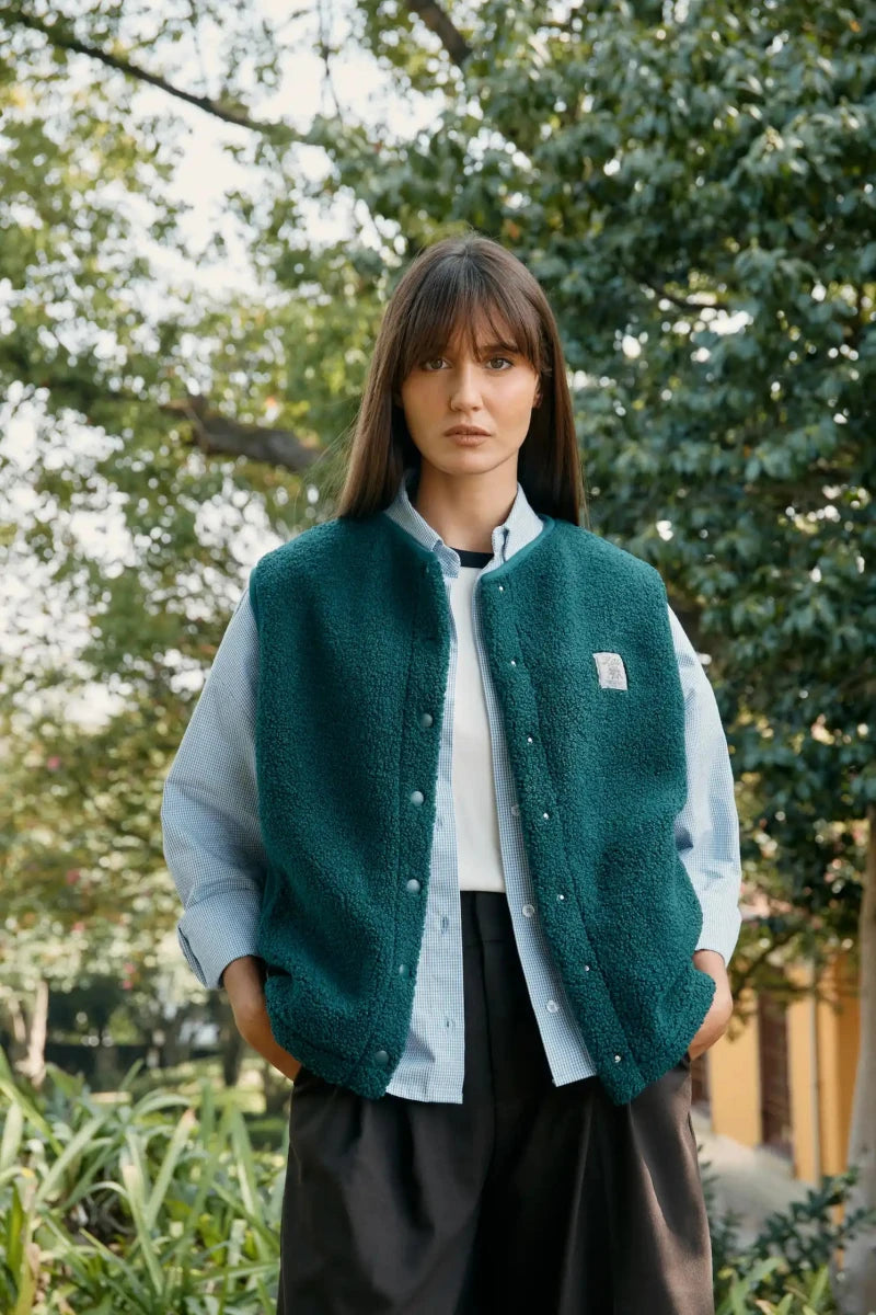 Veste sherpa vert forêt manche