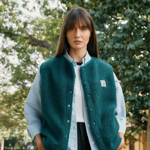 Veste sherpa vert forêt sans manches