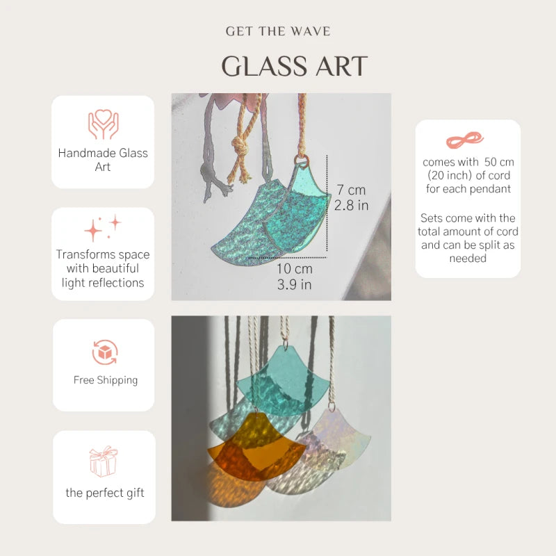 Oranges und rosafarbenes Glaskunstset in japanischer Seigaiha-Welle