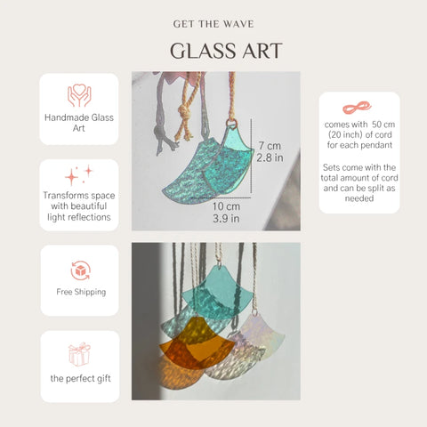 Oranges und rosafarbenes Glaskunstset in japanischer Seigaiha-Welle