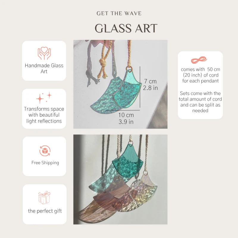 Oranges und rosafarbenes Glaskunstset in japanischer Seigaiha-Welle