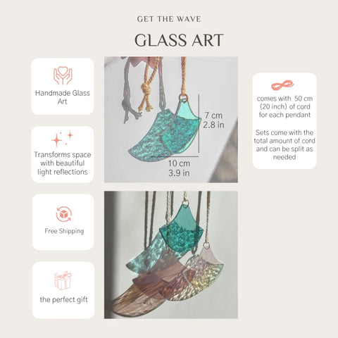 Oranges und rosafarbenes Glaskunstset in japanischer Seigaiha-Welle