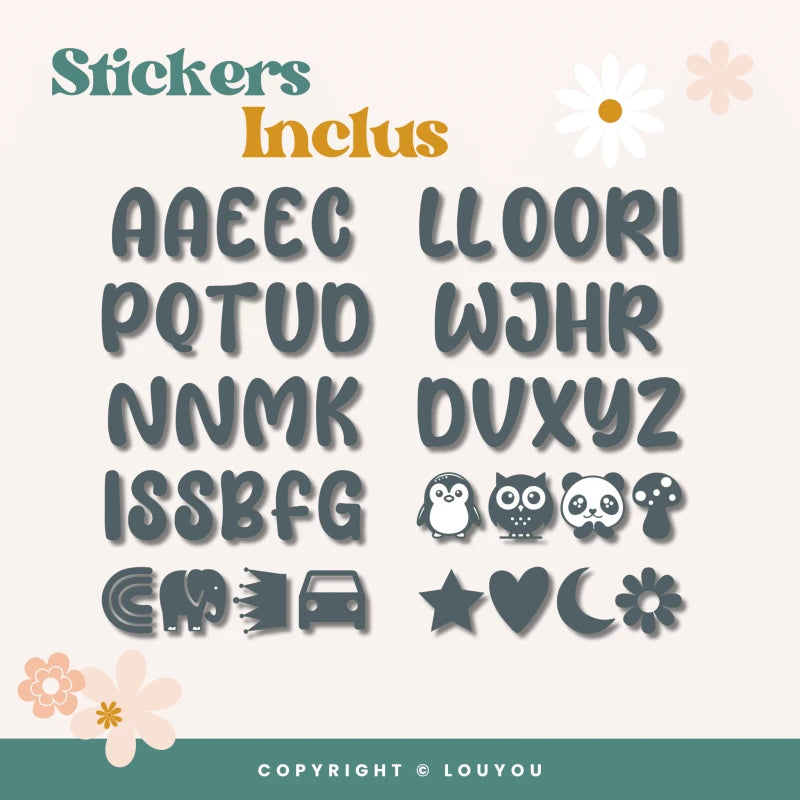 3 Cubes en Bois de 5cm x 5cm + 47 Stickers Gris