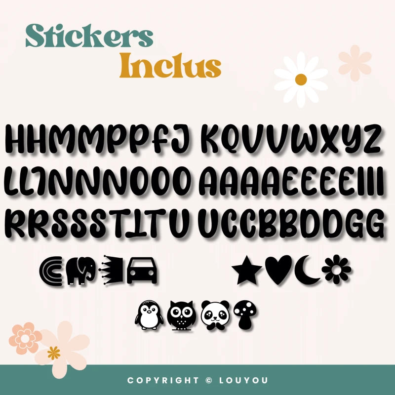 5 Cubes en Bois de 5cm x 5cm + 66 Stickers noirs