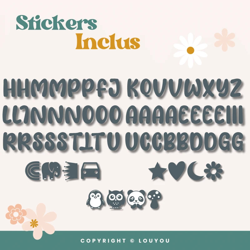 5 Cubes en Bois de 5cm x 5cm + 66 Stickers gris