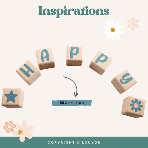 5 Cubes en Bois de 5cm x 5cm + 66 Stickers gris