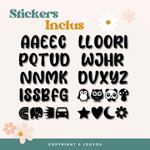 3 Cubes en Bois de 5cm x 5cm + 47 Stickers noirs