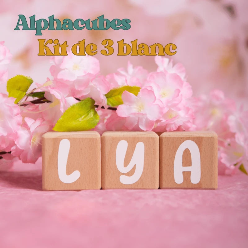 3 Cubes en Bois de 5cm x 5cm + 47 Stickers blancs