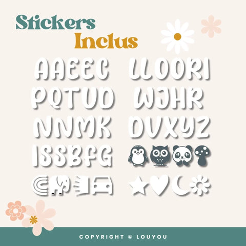 3 Cubes en Bois de 5cm x 5cm + 47 Stickers blancs