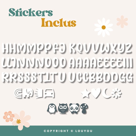 5 Cubes en Bois de 5cm x 5cm + 66 Stickers blancs