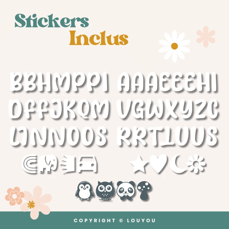 4 Cubes en Bois de 5cm x 5cm + 55 Stickers blancs