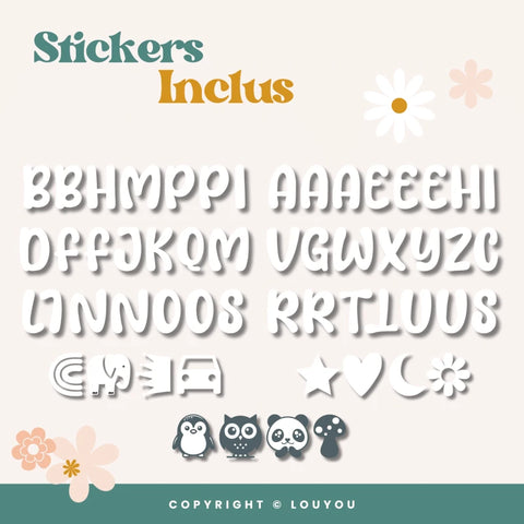 4 Cubes en Bois de 5cm x 5cm + 55 Stickers blancs