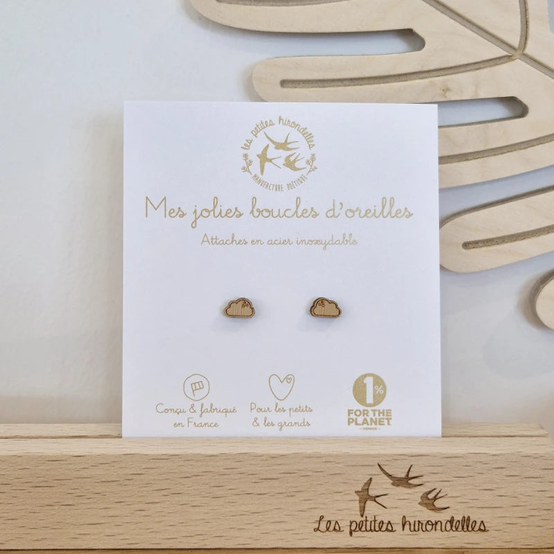 Boucles d'oreilles en bois - Nuages