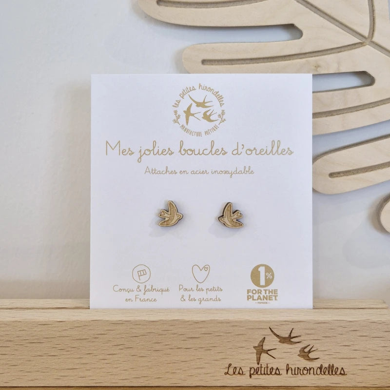Boucles d'oreilles en bois - Hirondelles