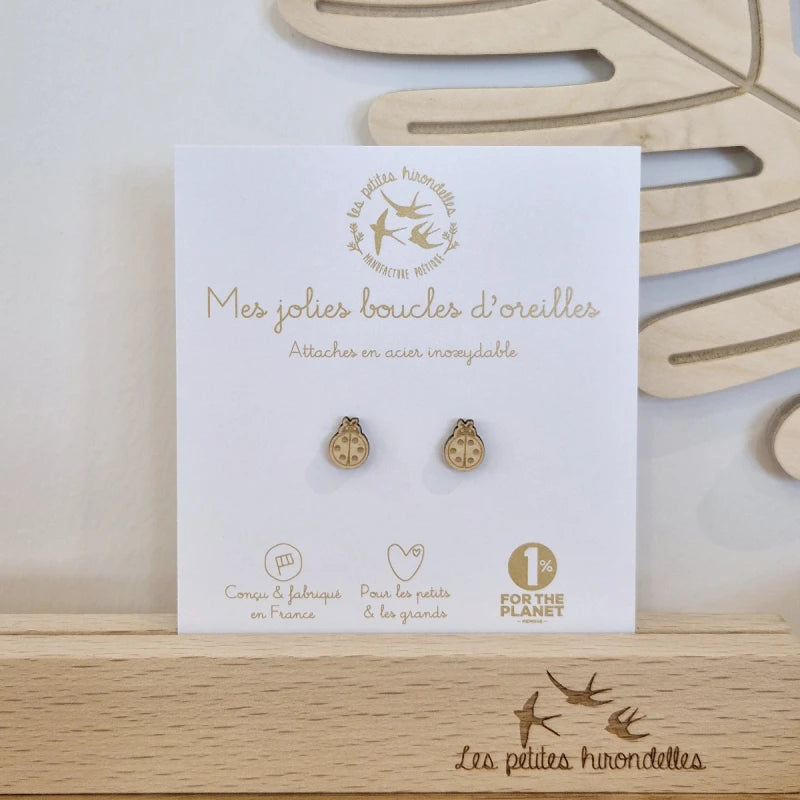 Boucles d'oreilles en bois - Coccinelles