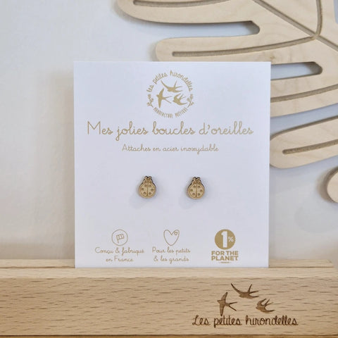 Boucles d'oreilles en bois - Coccinelles