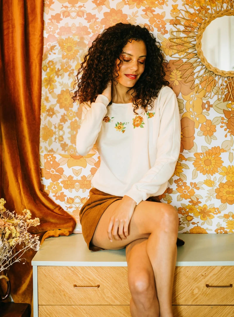 Sweat en coton bio unisexe – Fleurs rétro