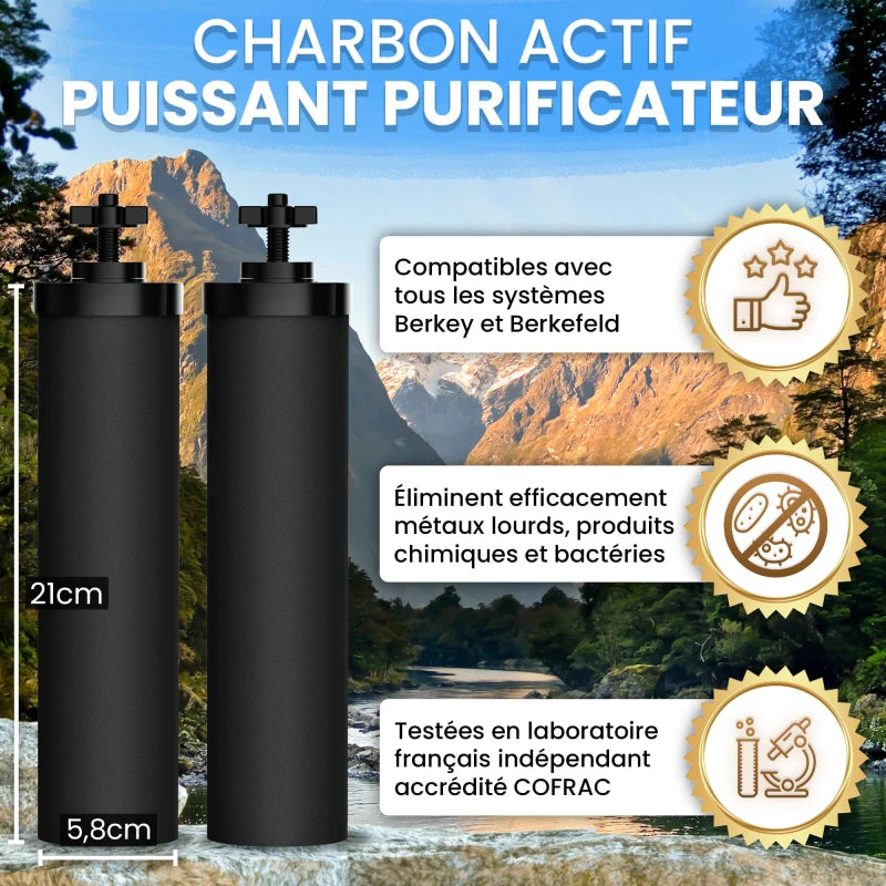 Filtre à Eau par Gravité 8,5 L, Purificateur d'Eau avec Charbon Actif, Fontaine Filtrante pour Eau du Robinet, Eau de Pluie et Plus, Filtration Avancée