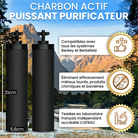 Filtre à Eau par Gravité 5,6 L - Purificateur d'Eau avec Charbon Actif, Fontaine Filtrante pour Eau du Robinet, Eau de Pluie, Filtration Avancée