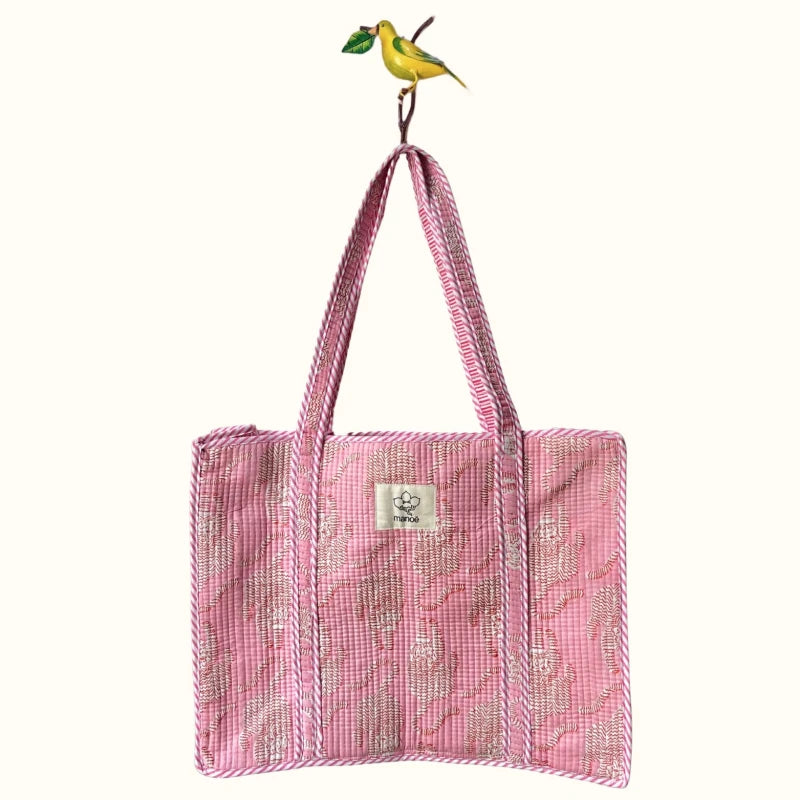 Grand tote bag à Zip  "Pinky life of a tiger"