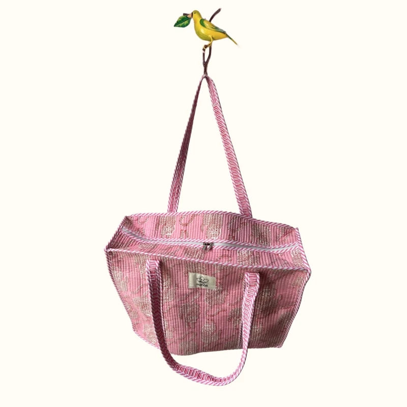 Grand tote bag à Zip  "Pinky life of a tiger"