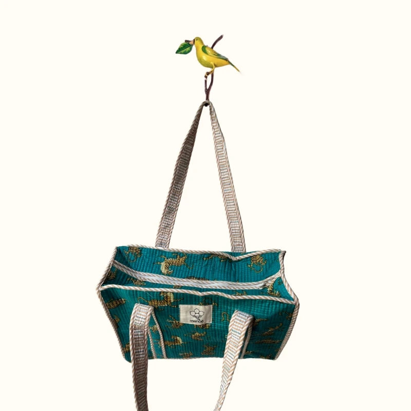 Petit tote bag fermeture "Dancing tiger in the bleu"