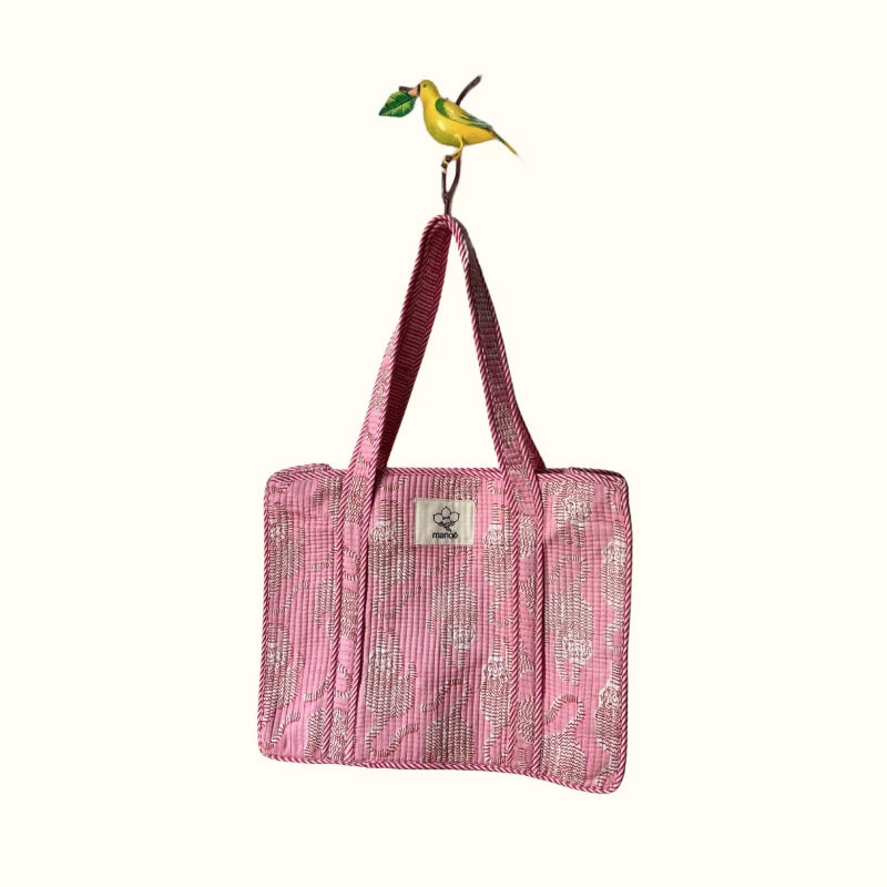 Petit tote bag fermeture "Pinky life of a tiger"