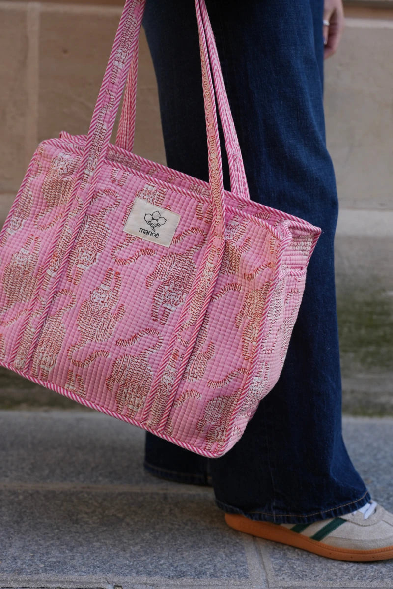 Petit tote bag fermeture "Pinky life of a tiger"