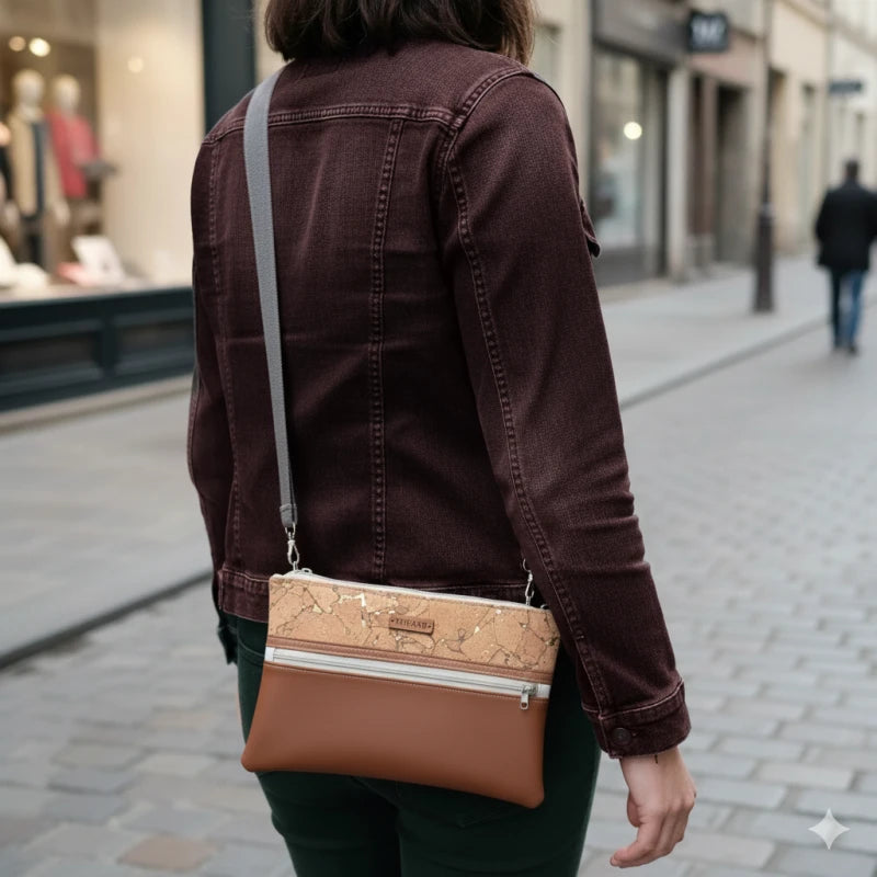 Pochette femme alter-cuir de raisin et liège - sangle réglable