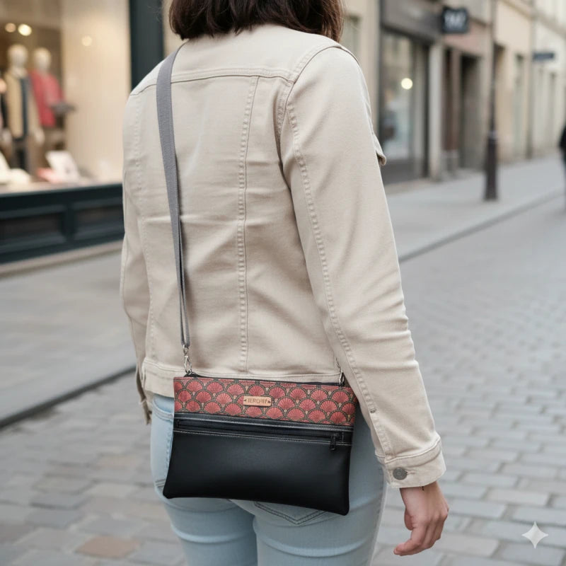 Pochette femme alter-cuir de raisin et liège - sangle réglable