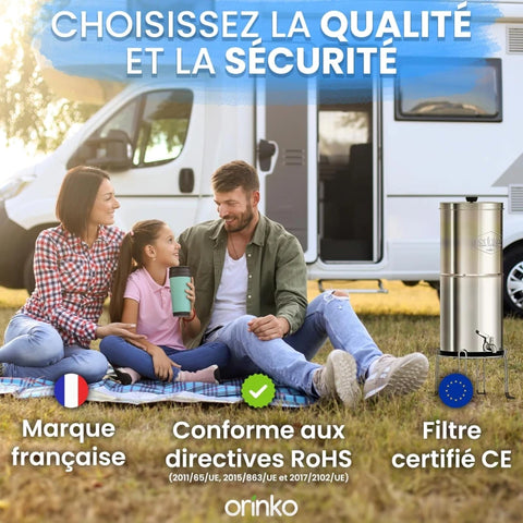 Filtre à Eau par Gravité 8,5L avec 4 Cartouches - Purificateur d'Eau avec Charbon Actif, Fontaine Filtrante pour Eau du Robinet, Eau de Pluie, Filtration Avancée