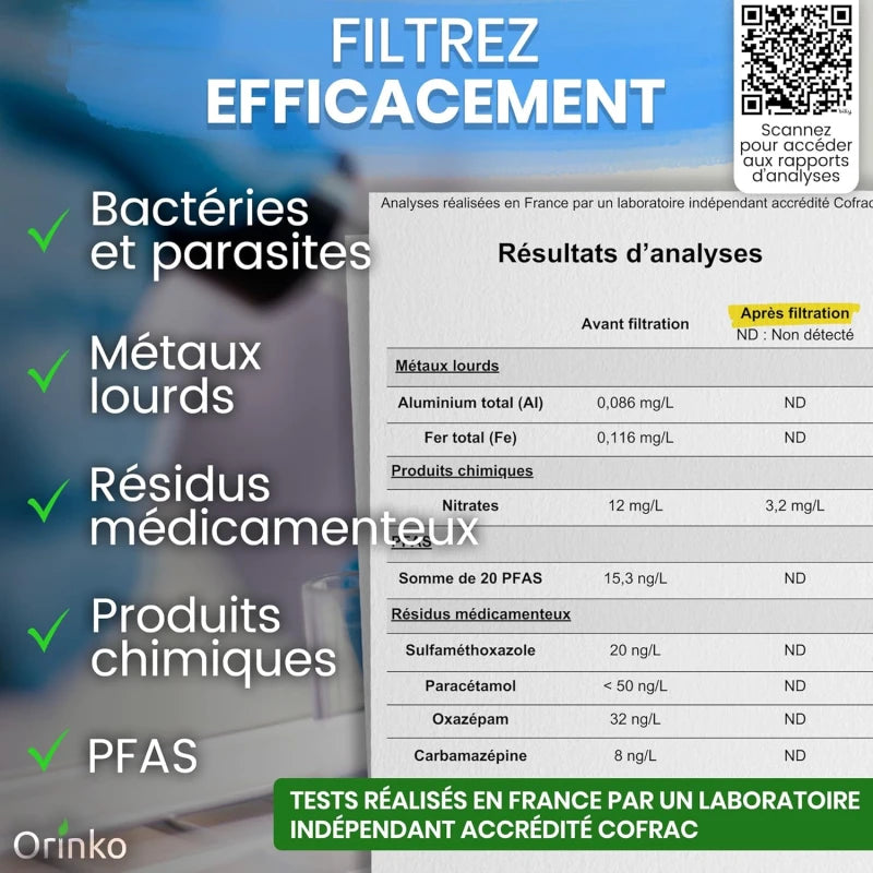 Filtre à Eau par Gravité 8,5L avec 4 Cartouches - Purificateur d'Eau avec Charbon Actif, Fontaine Filtrante pour Eau du Robinet, Eau de Pluie, Filtration Avancée