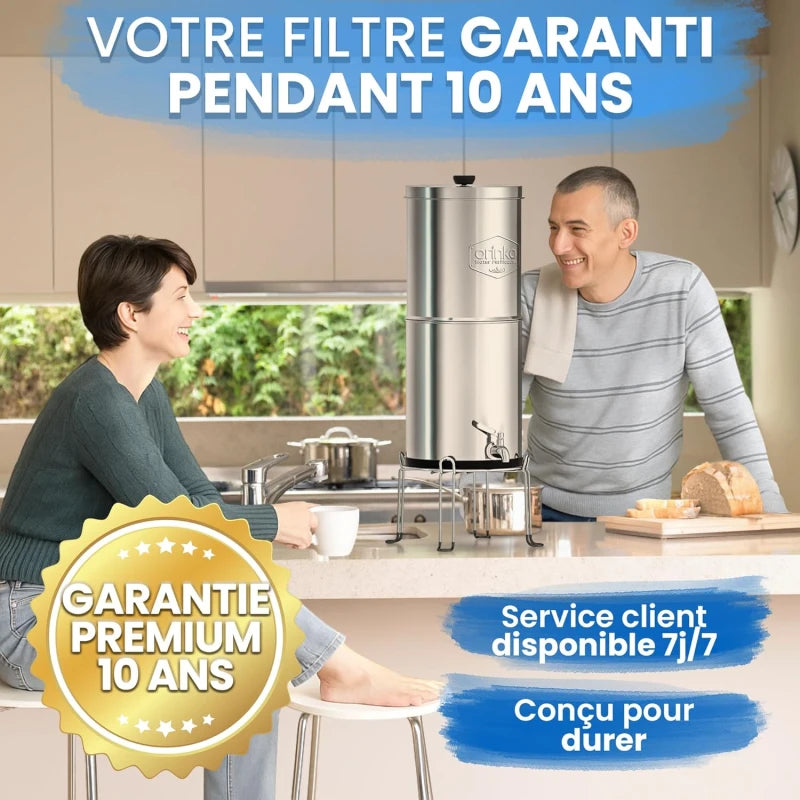 Filtre à Eau par Gravité 8,5L avec 4 Cartouches - Purificateur d'Eau avec Charbon Actif, Fontaine Filtrante pour Eau du Robinet, Eau de Pluie, Filtration Avancée