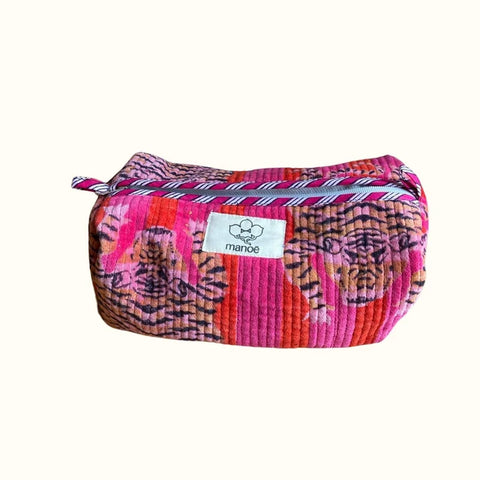 Trousse de toilette en velours matelassé – Tigres Roses