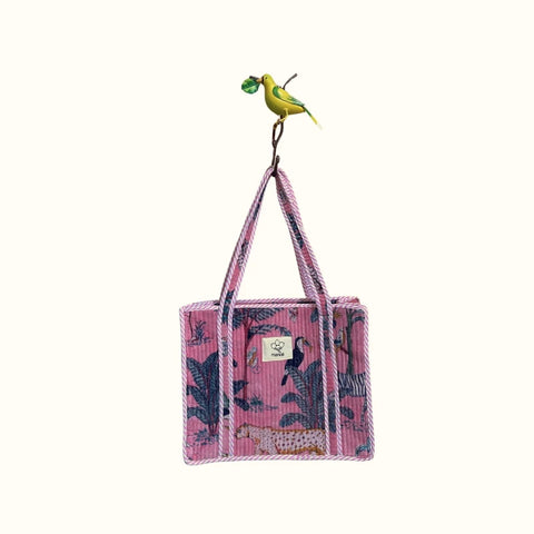 Petit tote bag fermeture velours "Pinky safari"