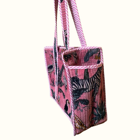 Petit tote bag fermeture velours "Pinky safari"