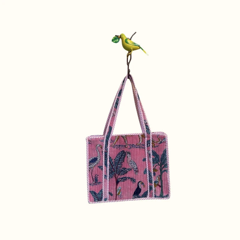 Petit tote bag fermeture velours "Pinky safari"