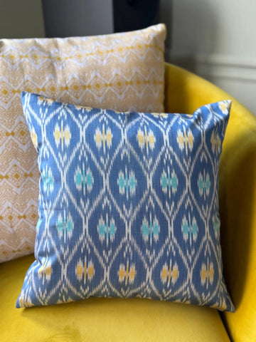 Housse de coussin Shan bleue et jaune