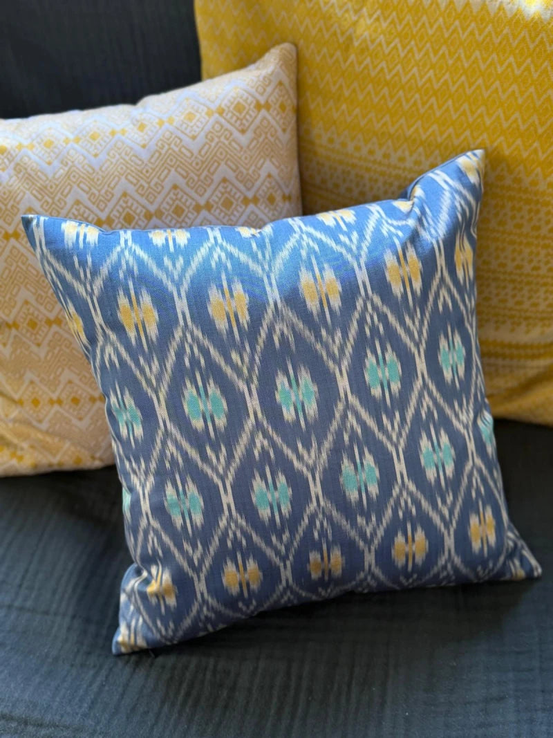 Housse de coussin Shan bleue et jaune