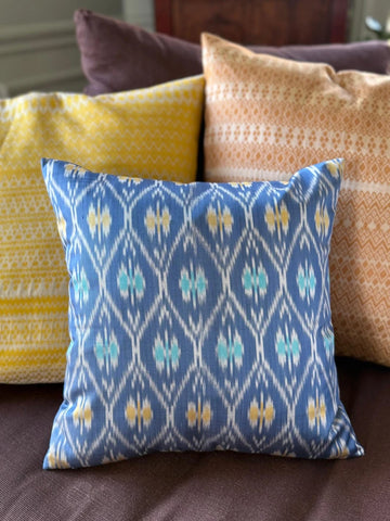 Housse de coussin Shan bleue et jaune