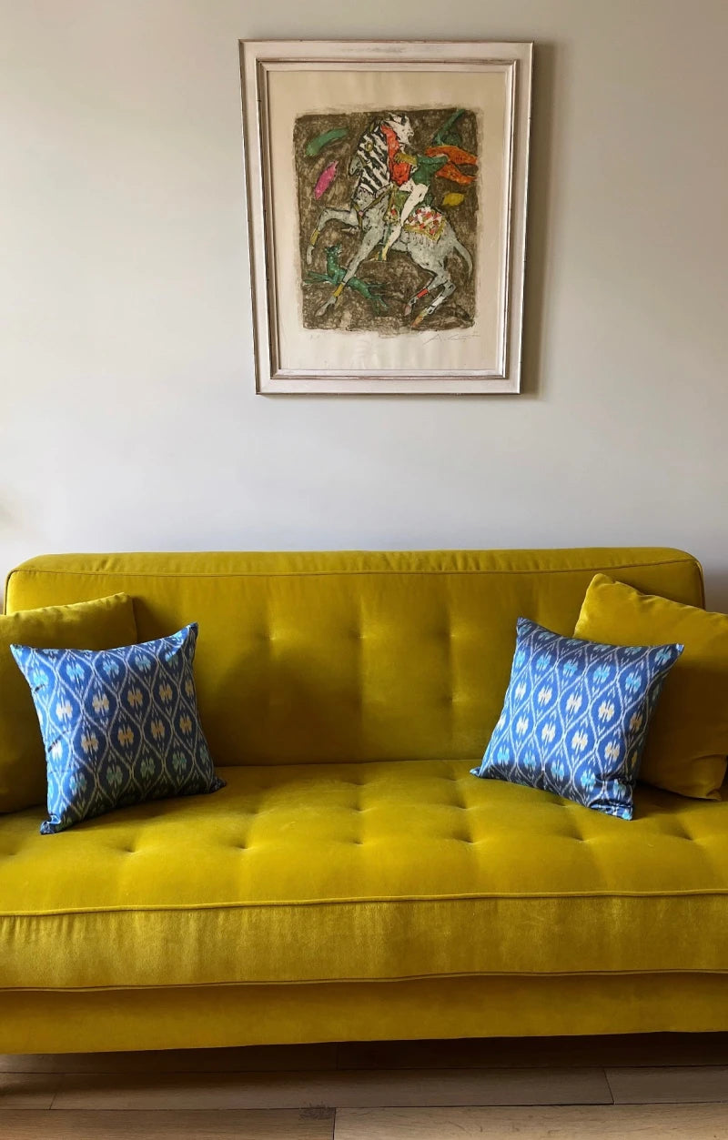 Housse de coussin Shan bleue et jaune