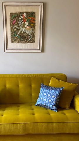 Housse de coussin Shan bleue et jaune