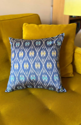 Housse de coussin Shan bleue et jaune