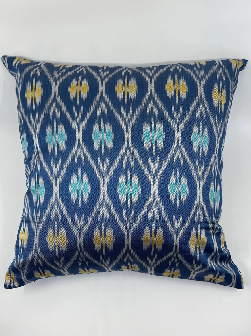 Housse de coussin Shan bleue et jaune