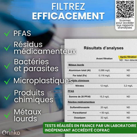 Filtre à Eau par Gravité 8,5 L, Purificateur d'Eau avec Charbon Actif, Fontaine Filtrante pour Eau du Robinet, Eau de Pluie et Plus, Filtration Avancée