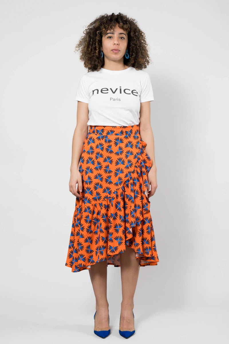 Orange floral wrap skirt