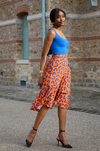 Orange floral wrap skirt