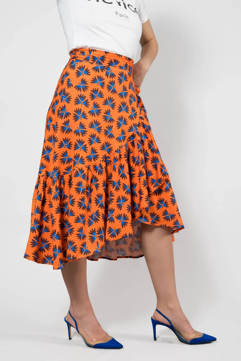Orange floral wrap skirt